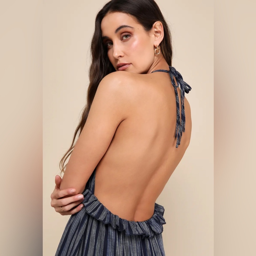 Lulu's Navy Striped Backless Maxi Dress NWT - Picture 4 of 6